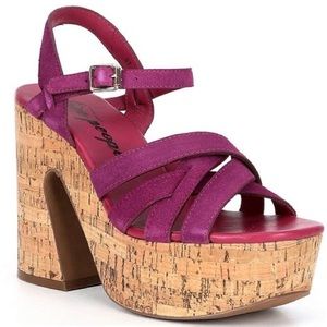 Free People Lisbon Purple Suede Cork Platform Strappy Chunky Sandals Size 11 New